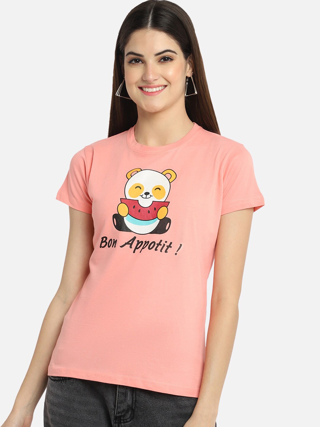 

BAESD Graphic Printed Casual Cotton T-shirt, Peach