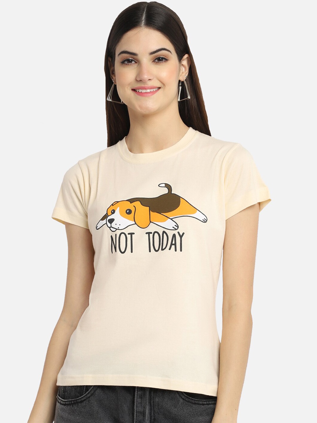 

BAESD Typography Printed Casual Cotton T-shirt, Cream