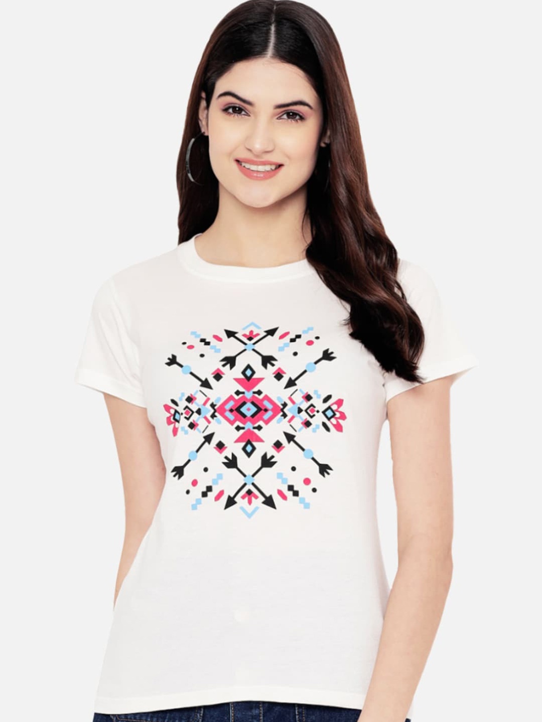 

BAESD Geometric Printed Casual Cotton T-shirt, White
