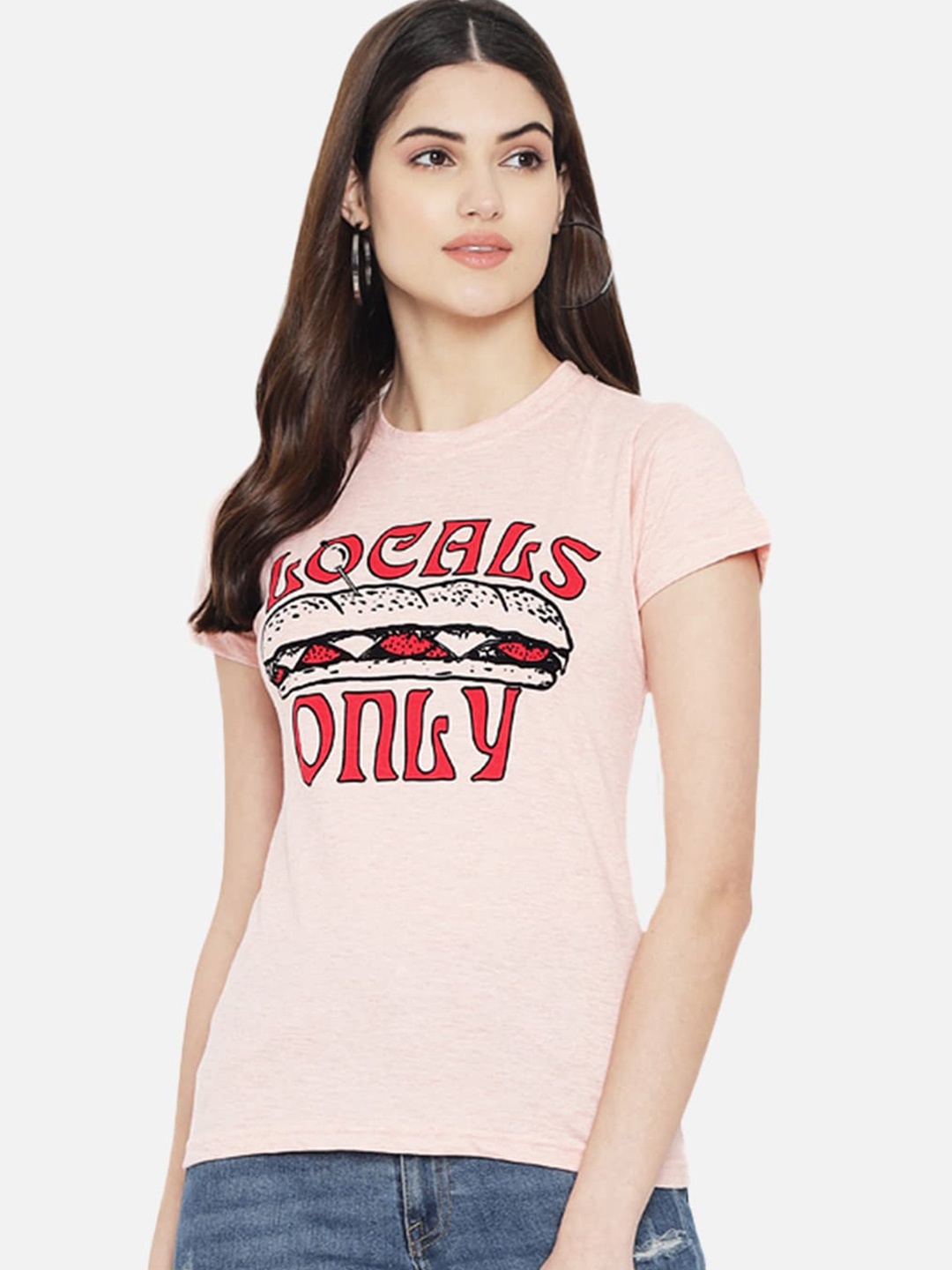 BAESD Typography Printed Cotton T-shirt, Pink