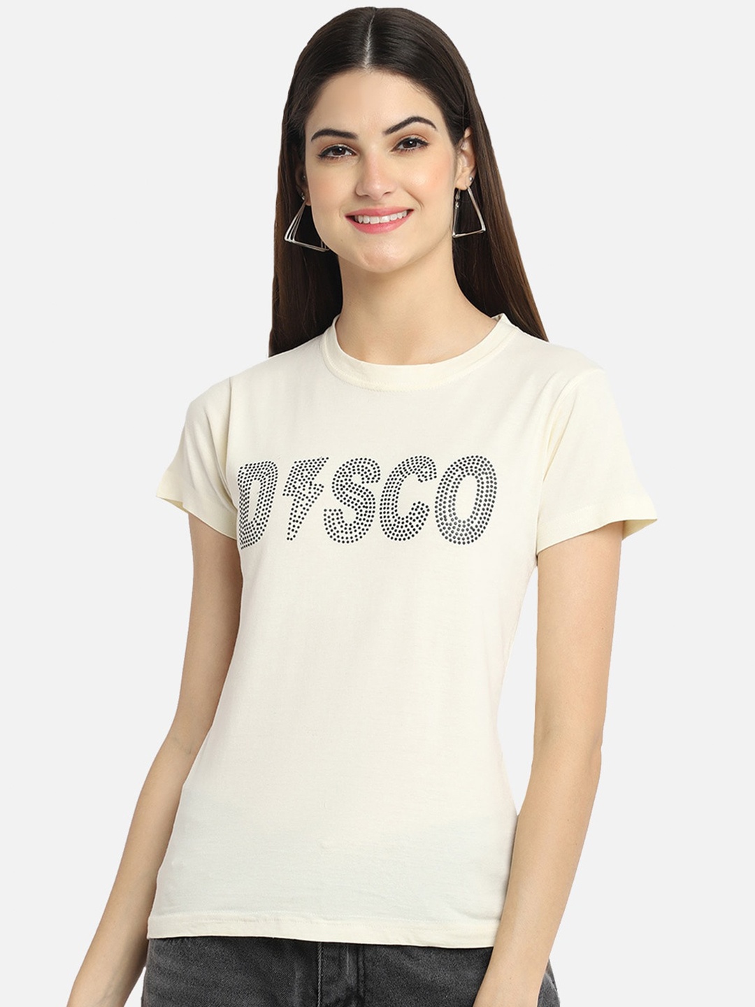

BAESD Typography Printed Round Neck Cotton T-Shirt, Off white