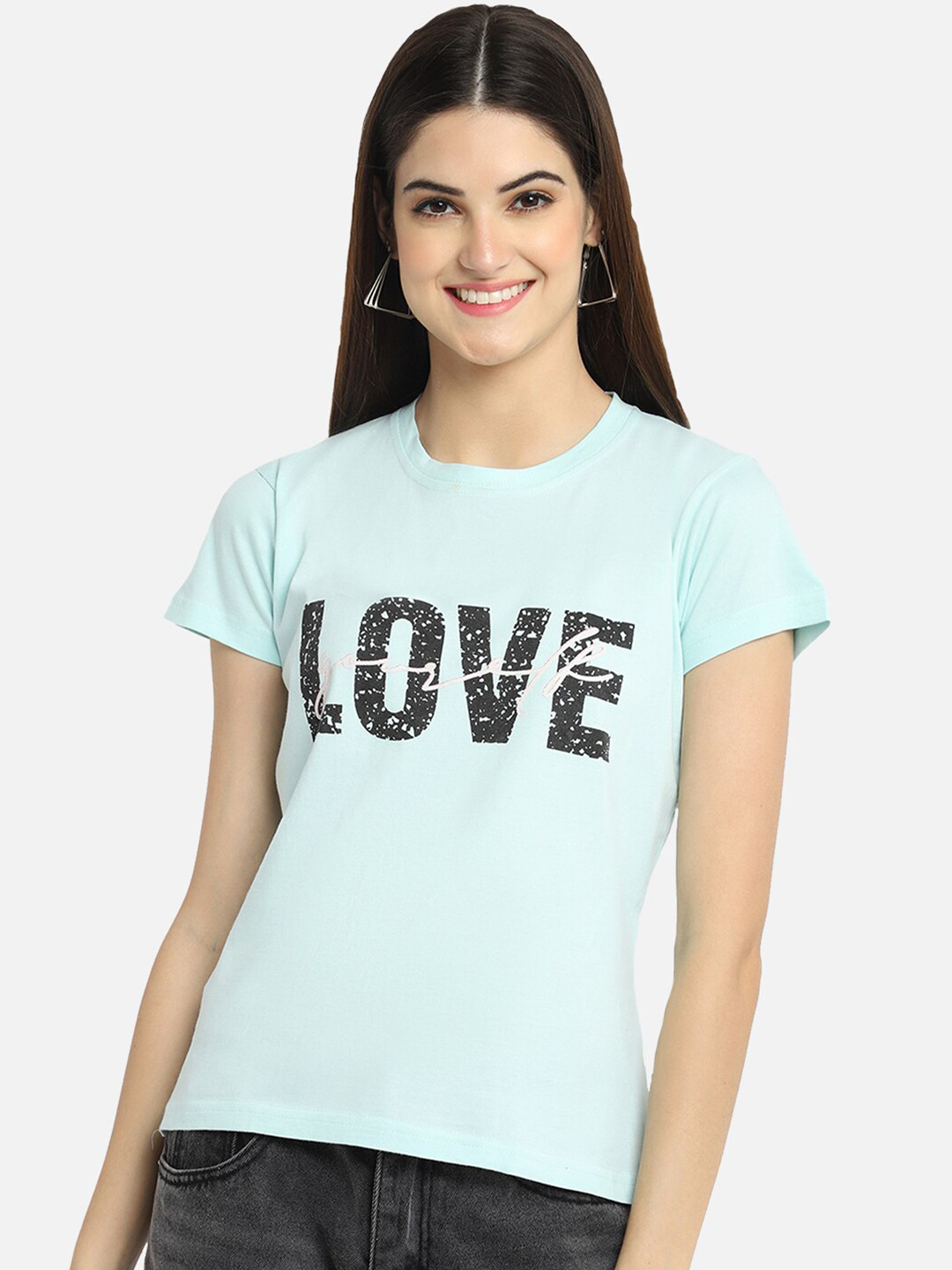 

BAESD Typography Printed Cotton Casual T-shirt, Blue