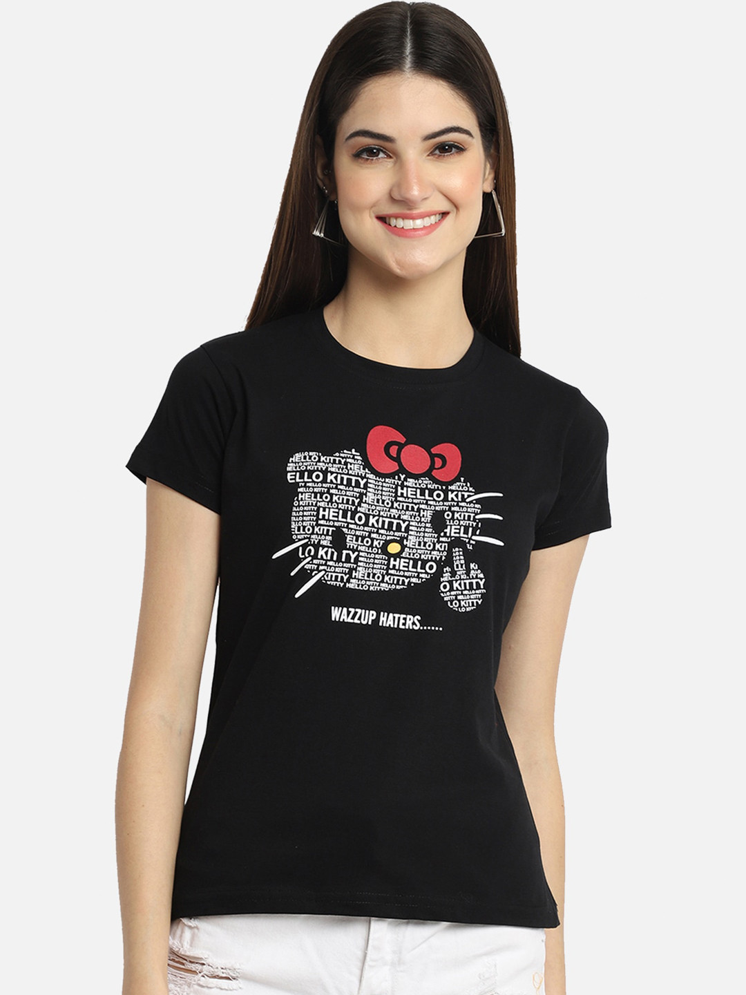 

BAESD Typography Printed Cotton Casual T-shirt, Black