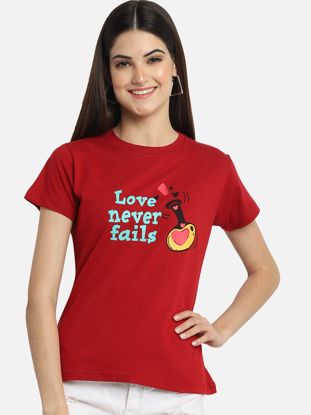 

BAESD Typography Printed Round Neck Cotton T-Shirt, Maroon