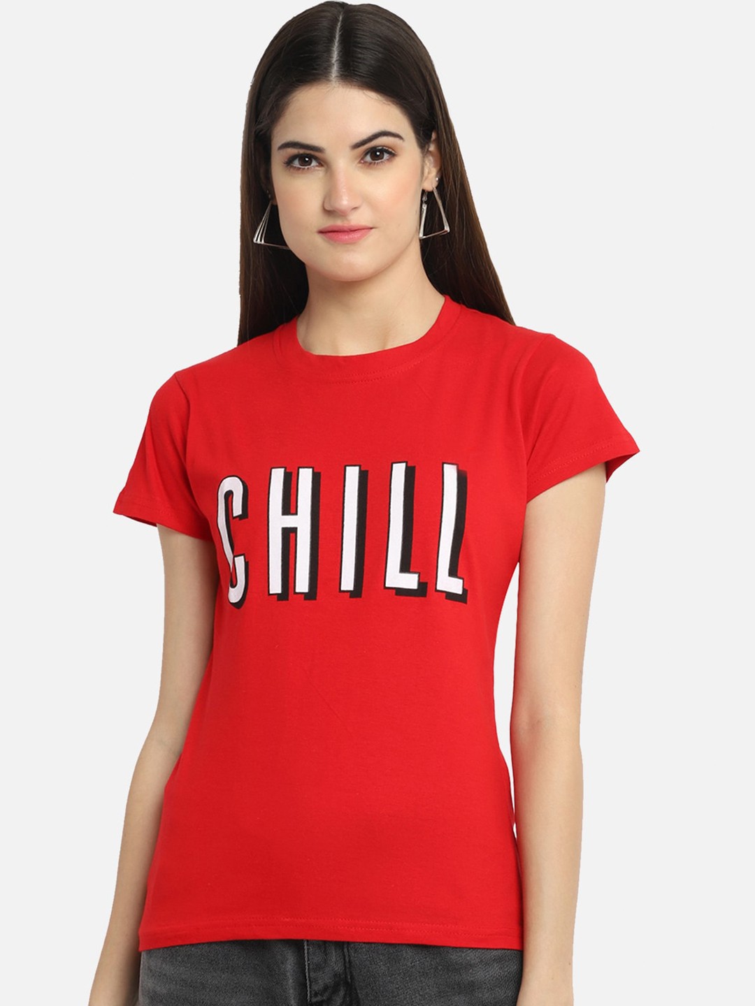 

BAESD Typography Printed Round Neck Cotton T-Shirt, Red