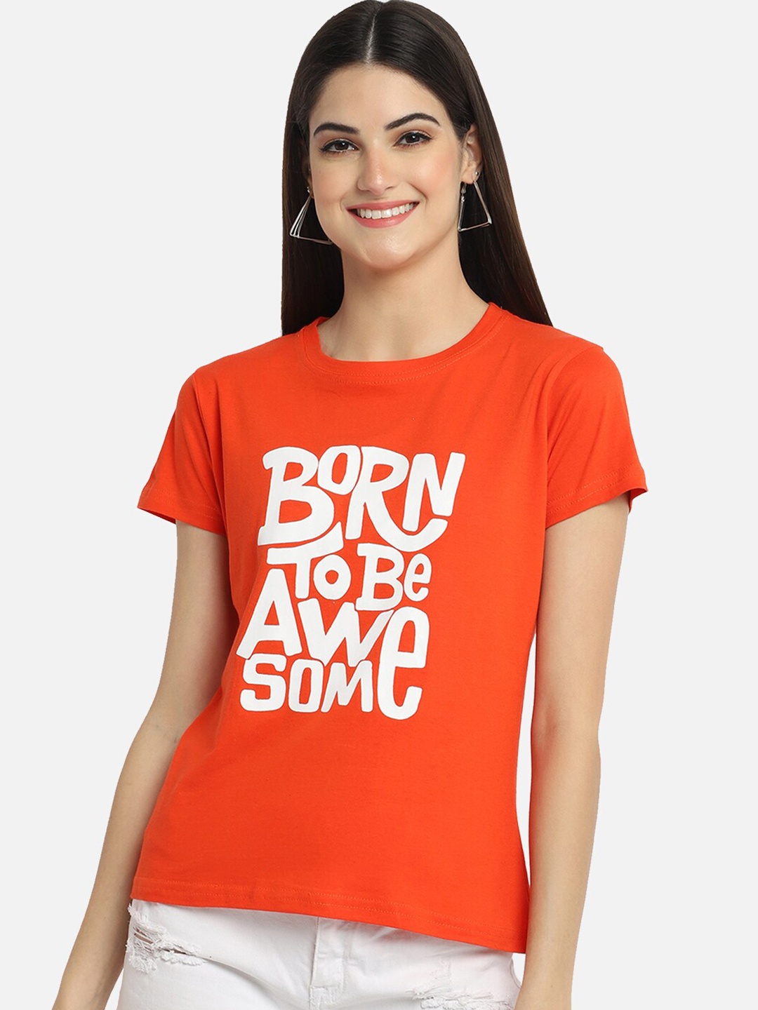 

BAESD Typography Printed Cotton Casual T-shirt, Orange