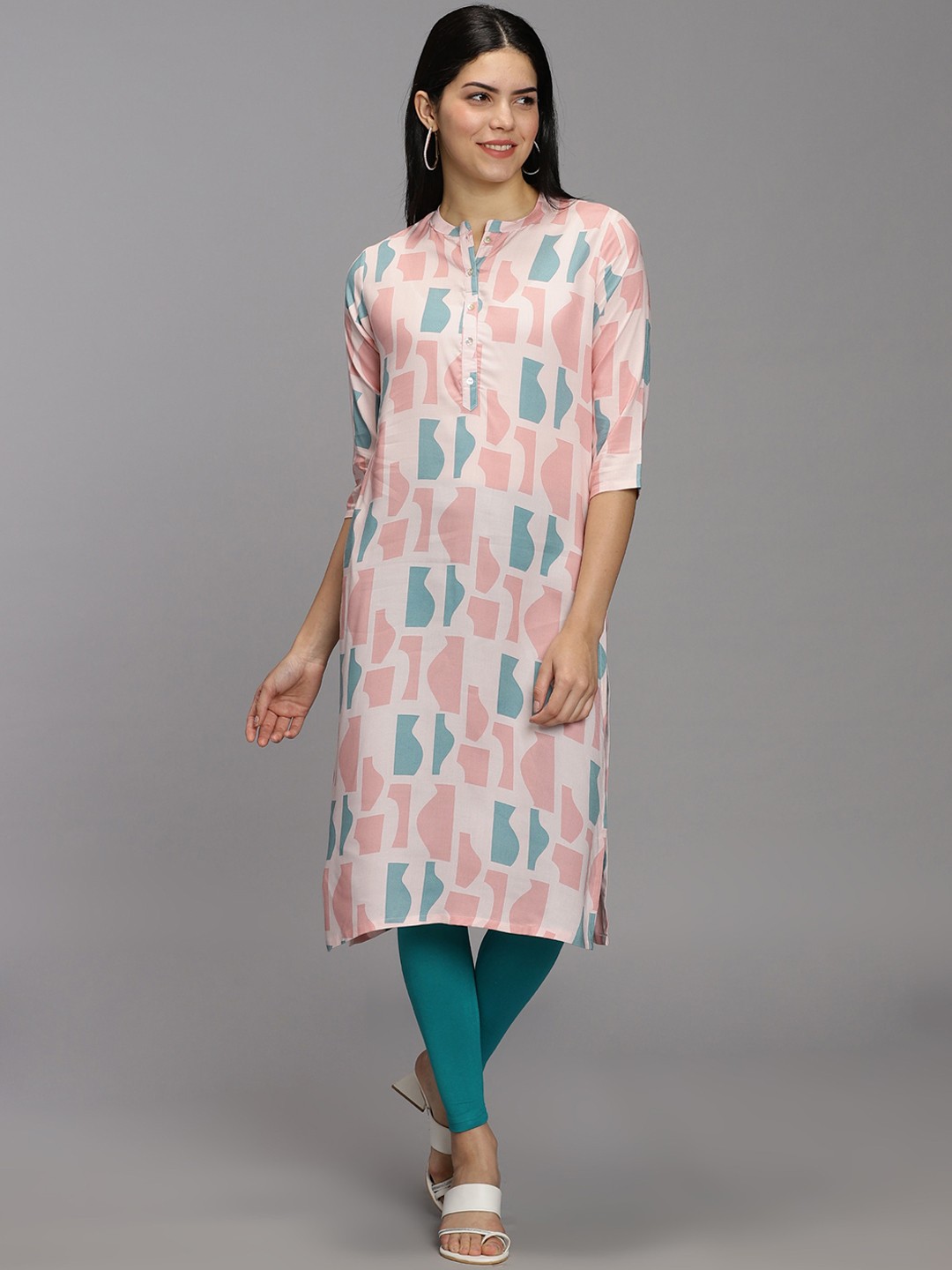 

HAY Ethnic Motifs Printed Liva Kurta, Pink