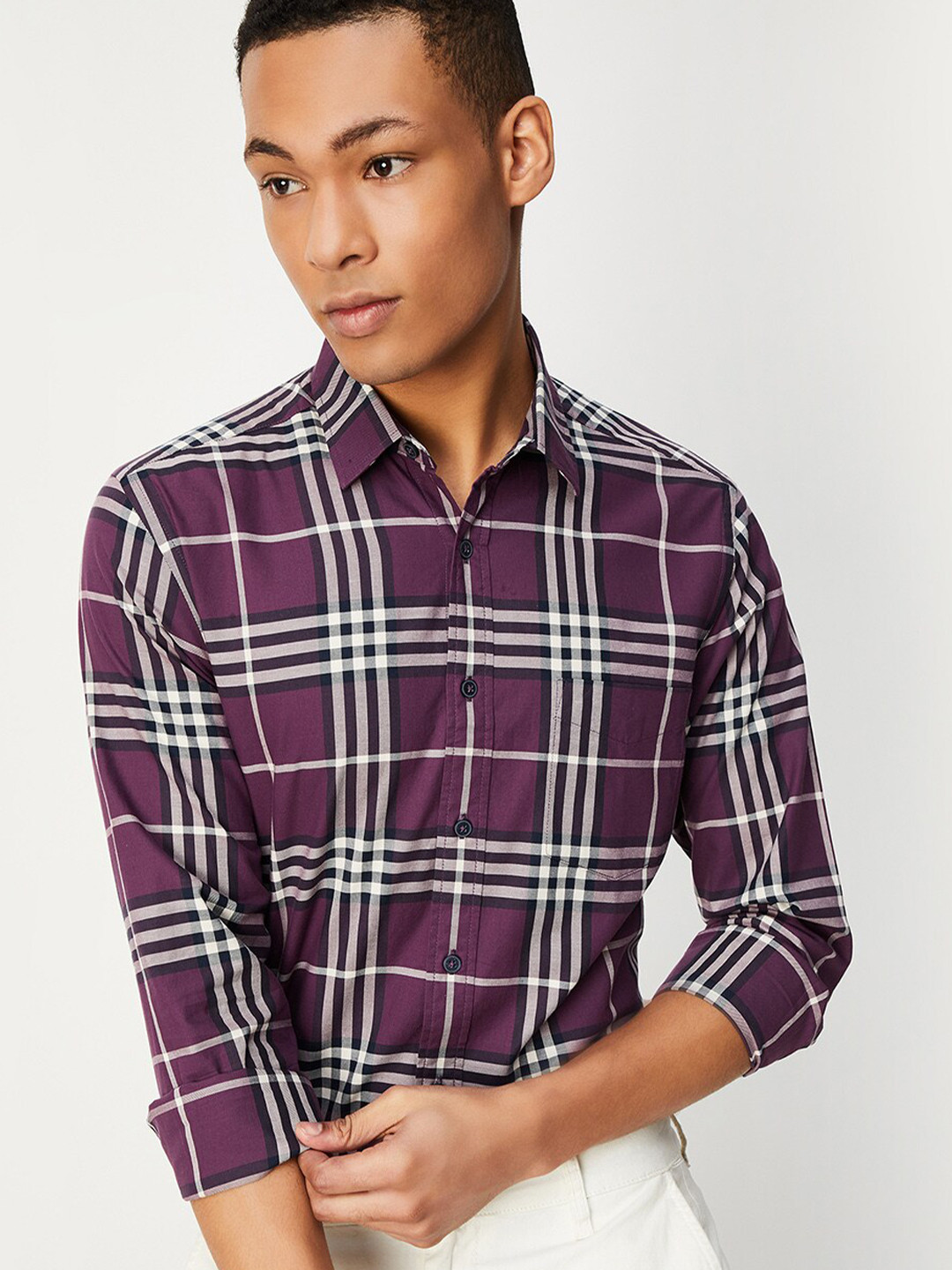 

max Tartan Checks Cotton Casual Shirt, Red