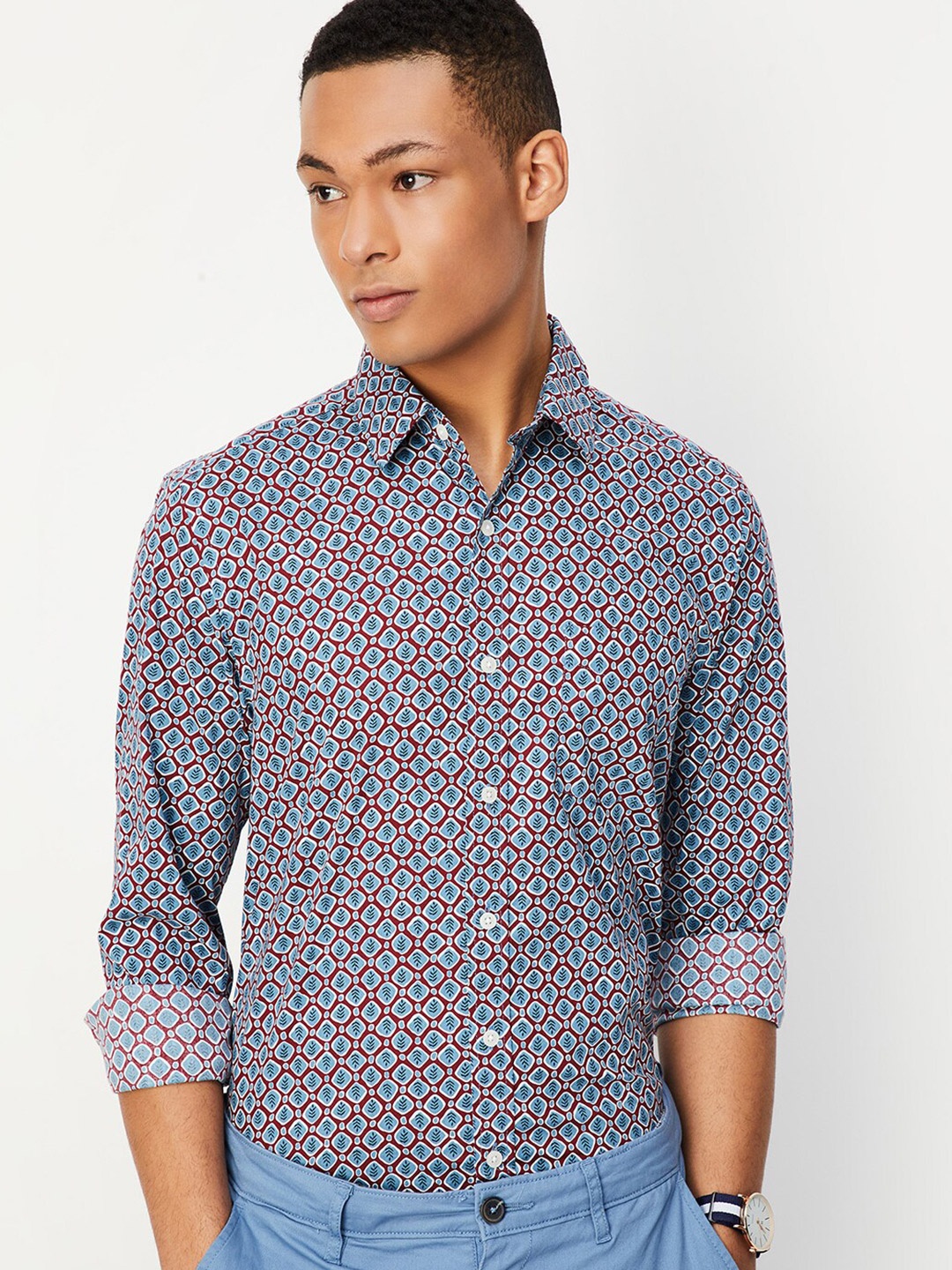 

max Ethnic Motif Printed Pure Cotton Casual Shirt, Maroon