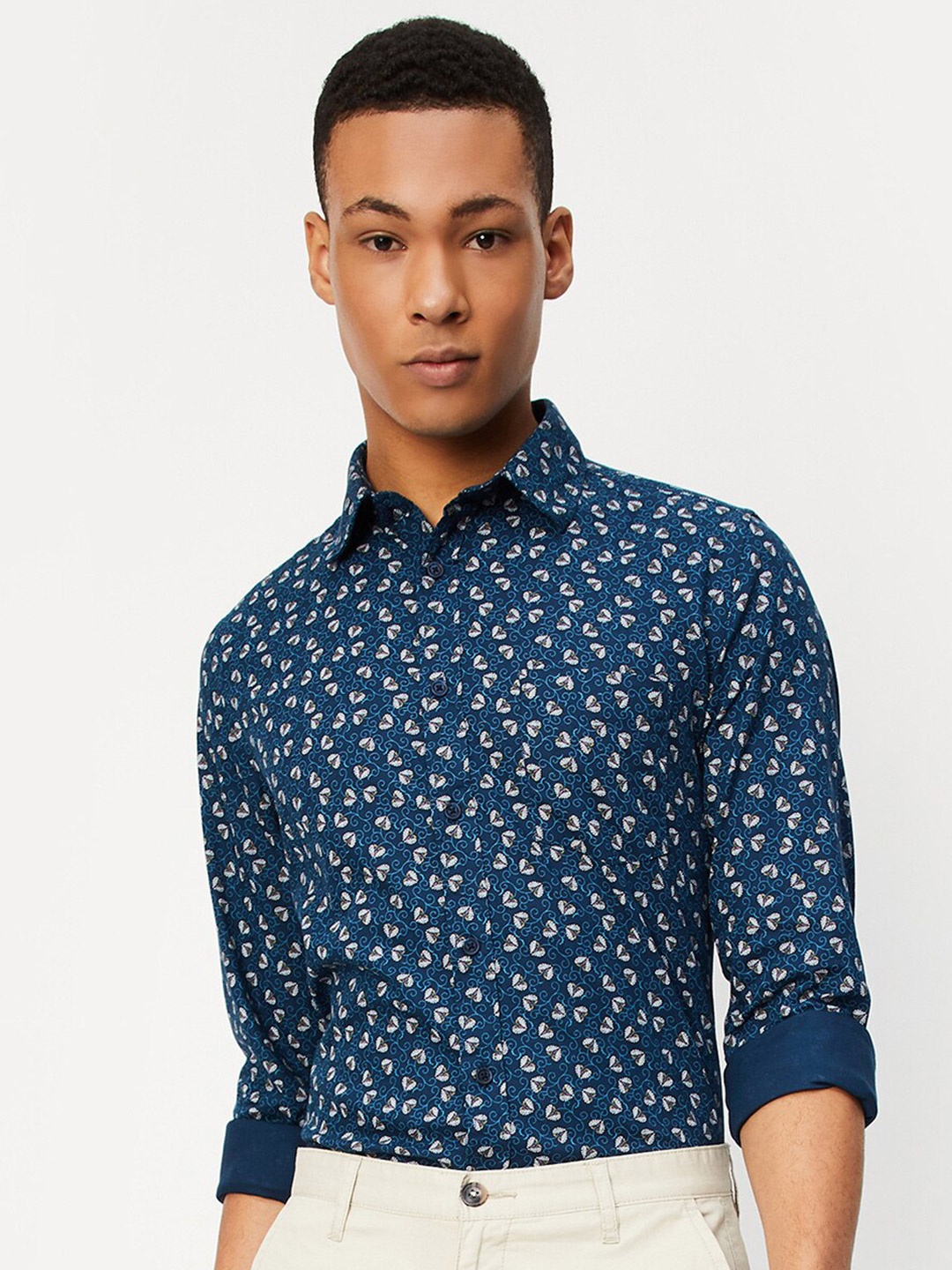 

max Ethnic Motifs Printed Cotton Casual Shirt, Blue