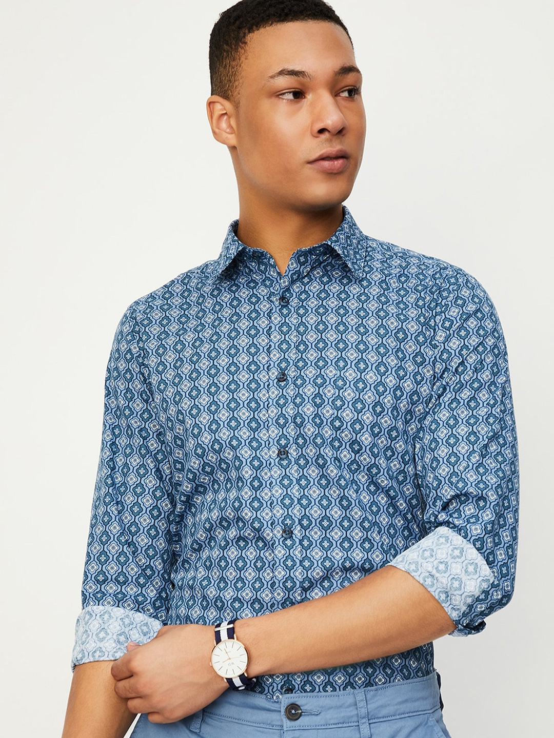 

max Ethnic Motifs Printed Cotton Casual Shirt, Blue