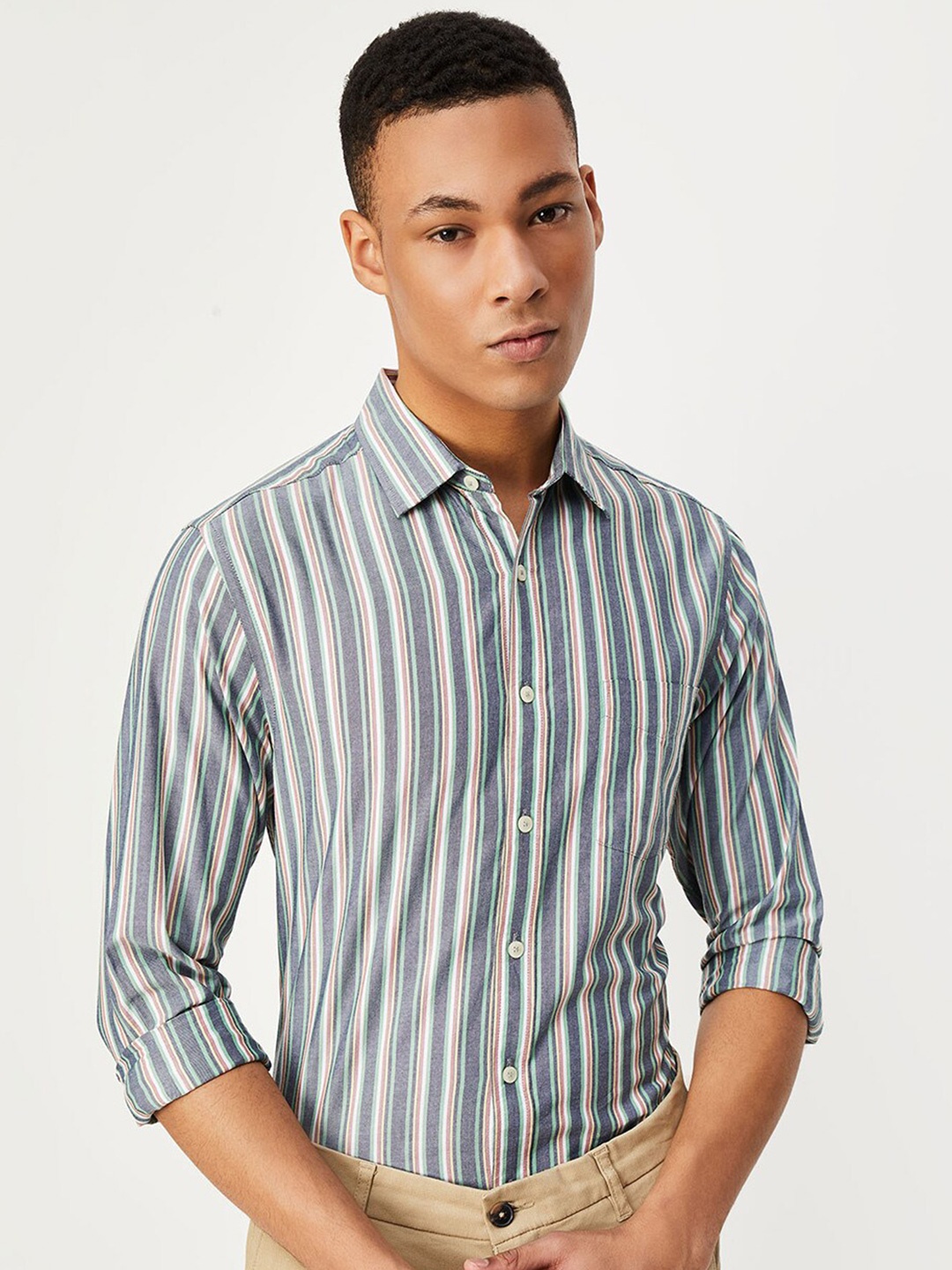 

max Vertical Striped Pure Cotton Casual Shirt, Grey