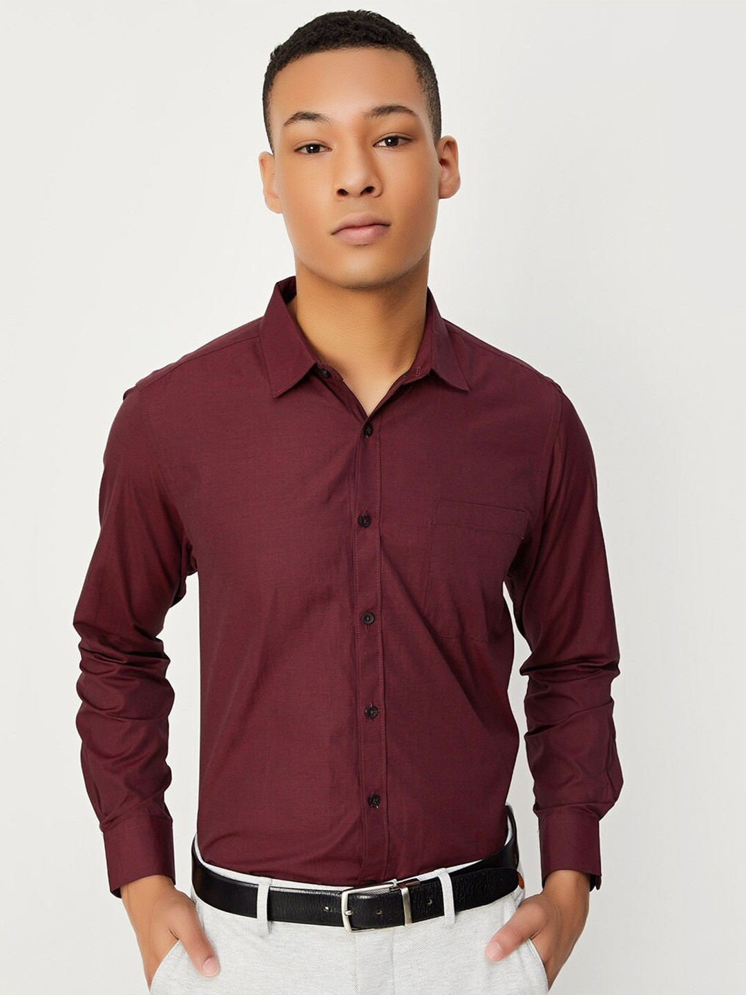 

max Spread Collar Formal Shirt, Maroon