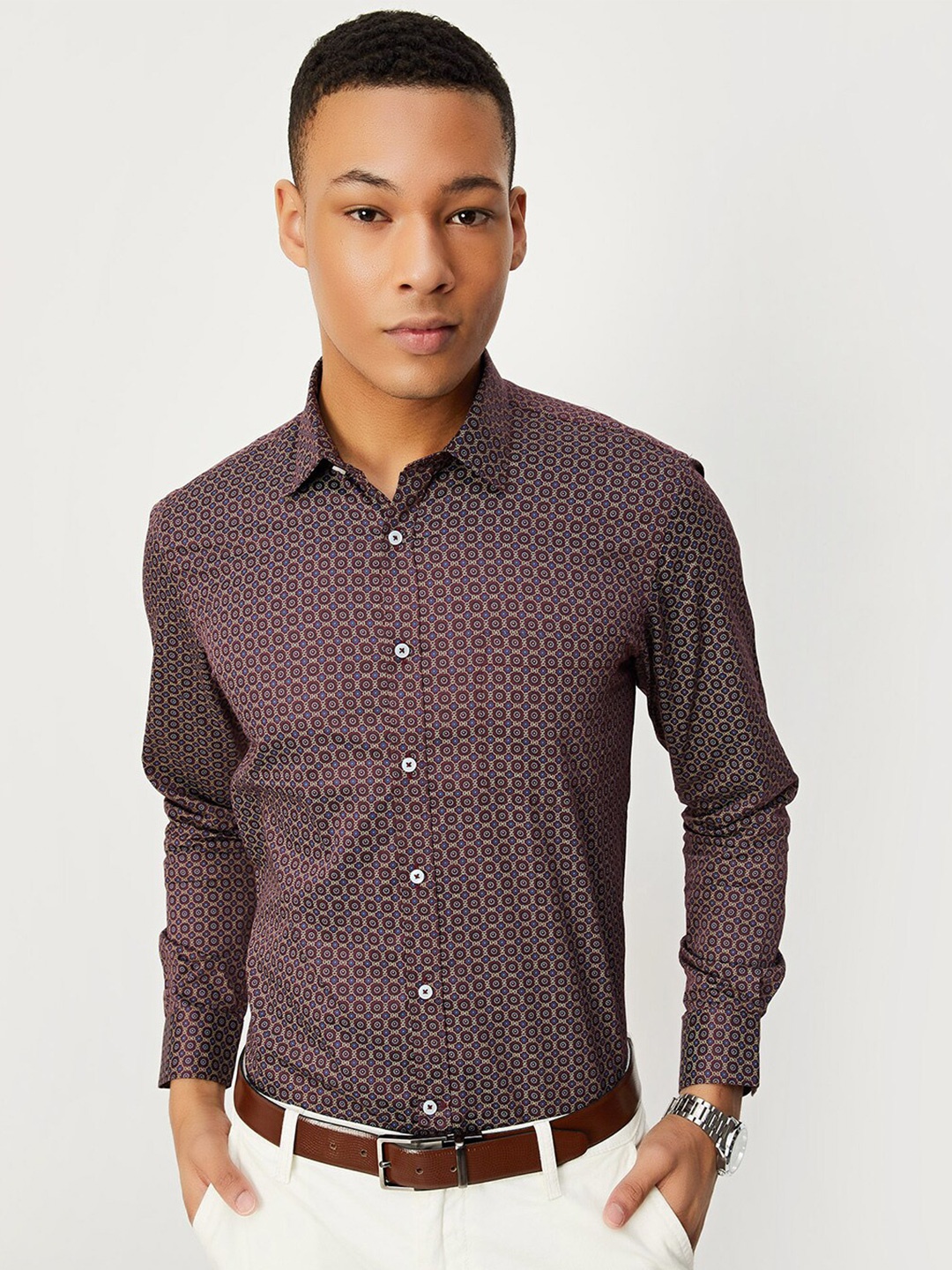 

max Ethnic Motifs Printed Cotton Casual Shirt, Maroon