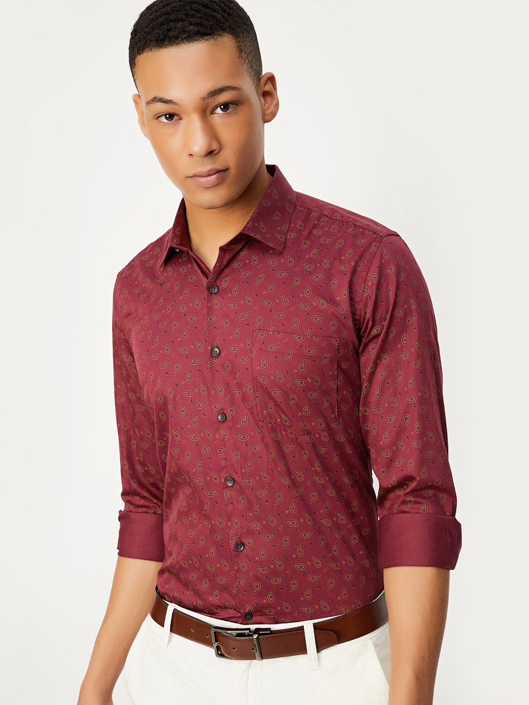 

max Ethnic Motifs Printed Pure Cotton Formal Shirt, Maroon