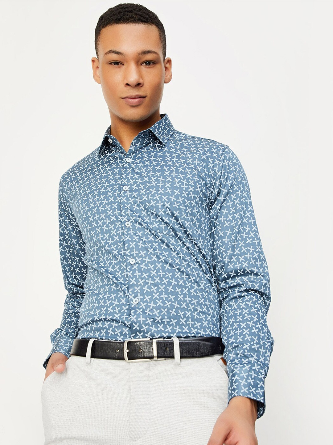 

max Floral Printed Pure Cotton Casual Shirt, Blue