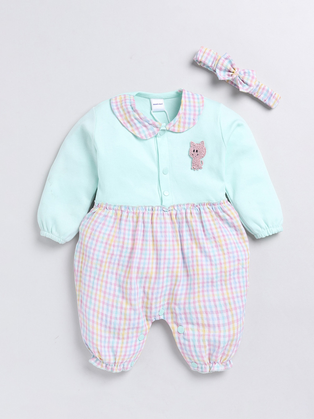 

Moms Love Infant Girls Striped Cotton Rompers With Hair Band, Blue