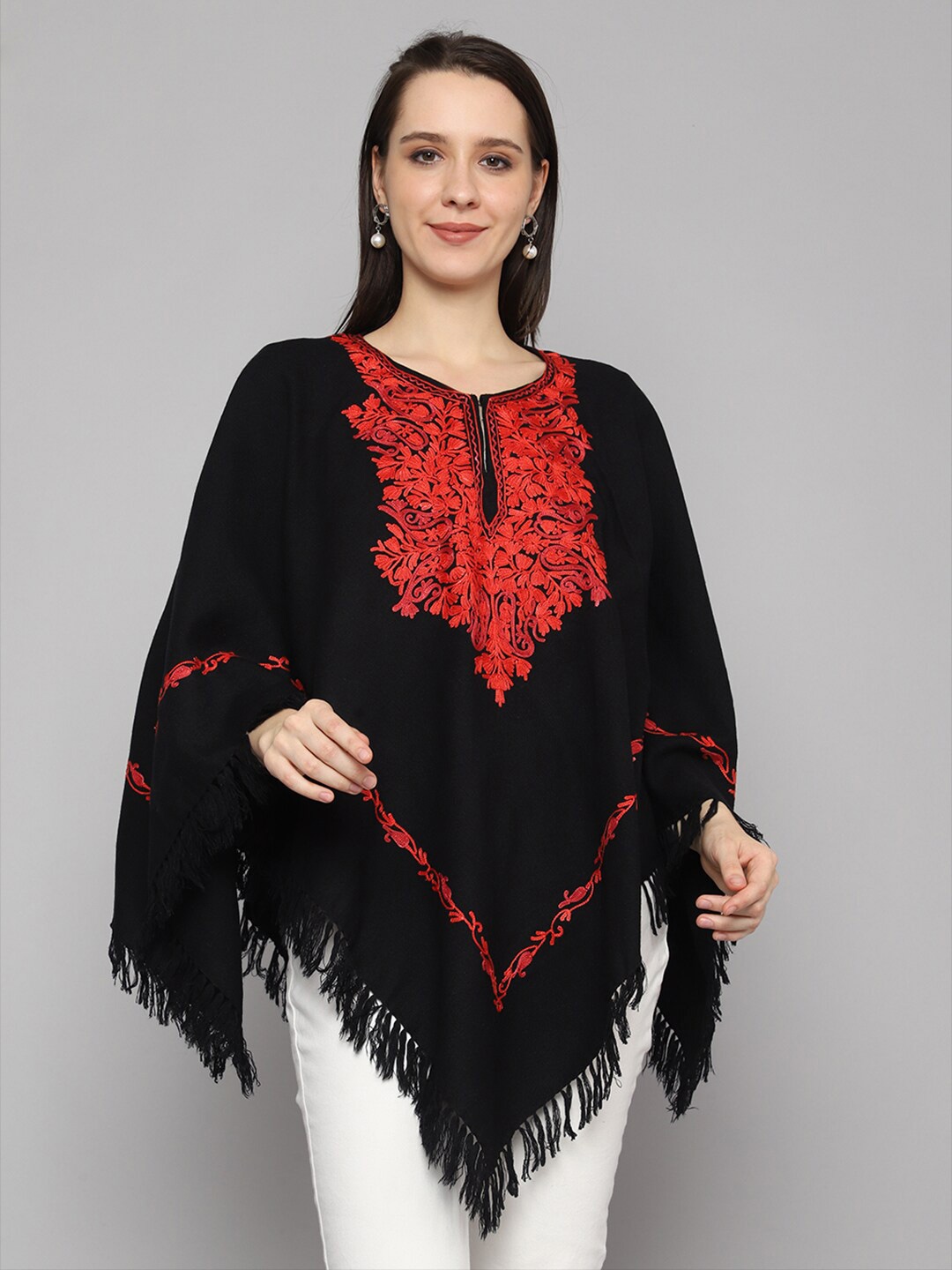 

CRAFTBAZAR Kashmiri Embroidered Poncho, Black