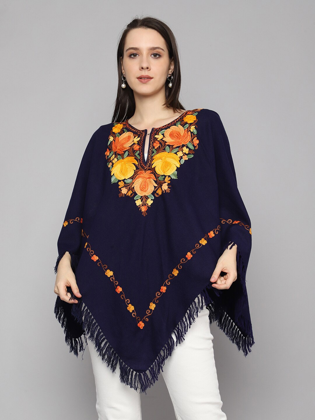 

CRAFTBAZAR Kashmiri Embroidered Poncho, Blue