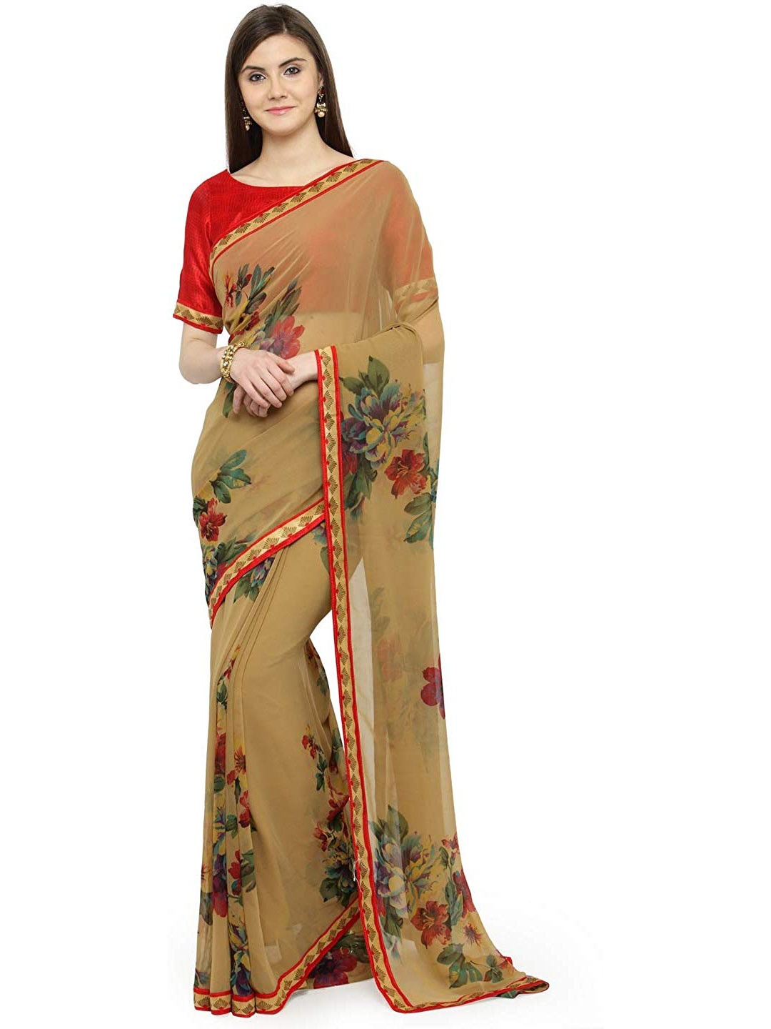 

KALINI Floral Printed Saree, Olive
