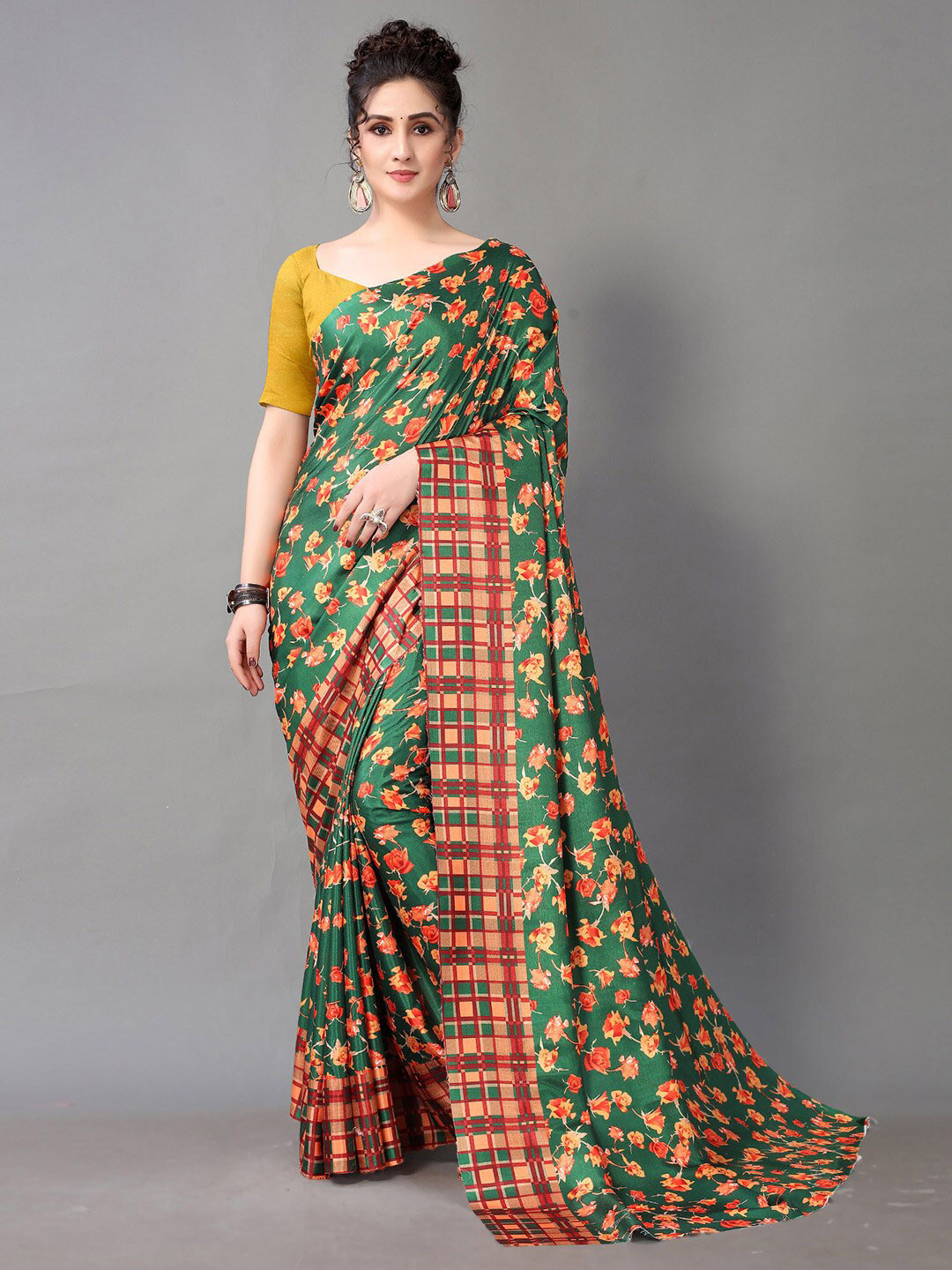 

KALINI Floral Printed Saree, Green