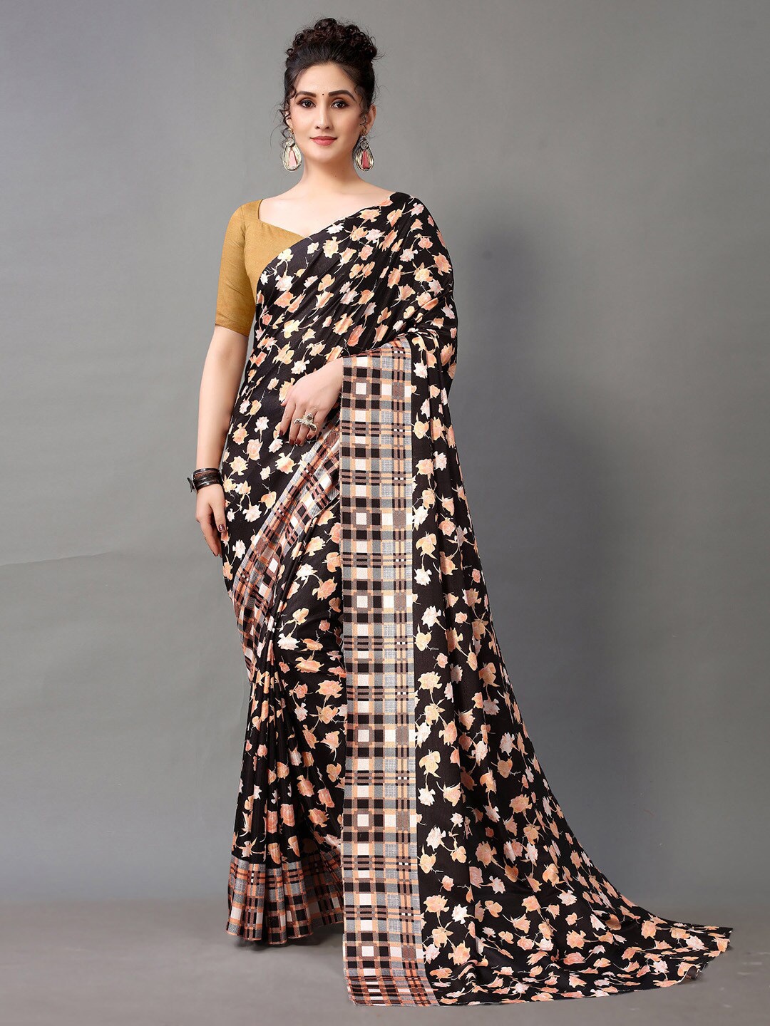 

KALINI Floral Printed Saree, Black
