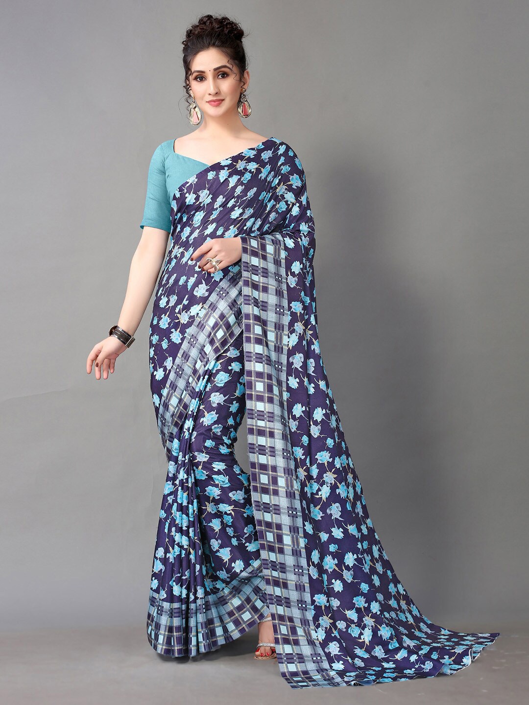 KALINI Floral Printed Saree, Blue