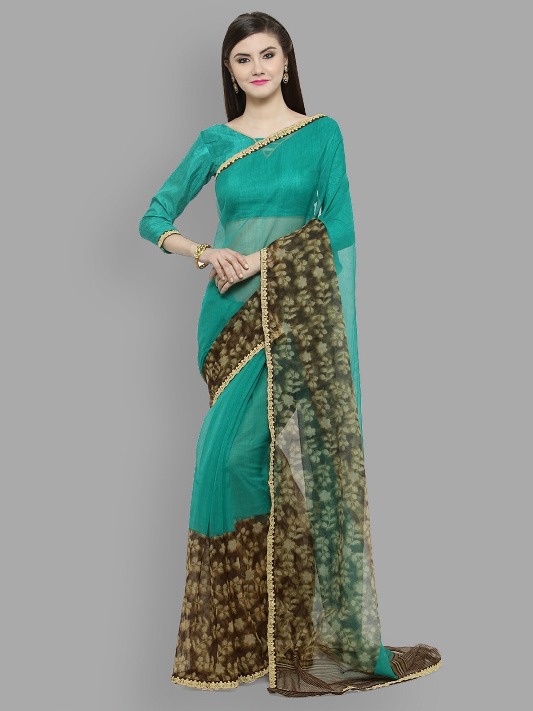 

KALINI Printed Net Saree, Green