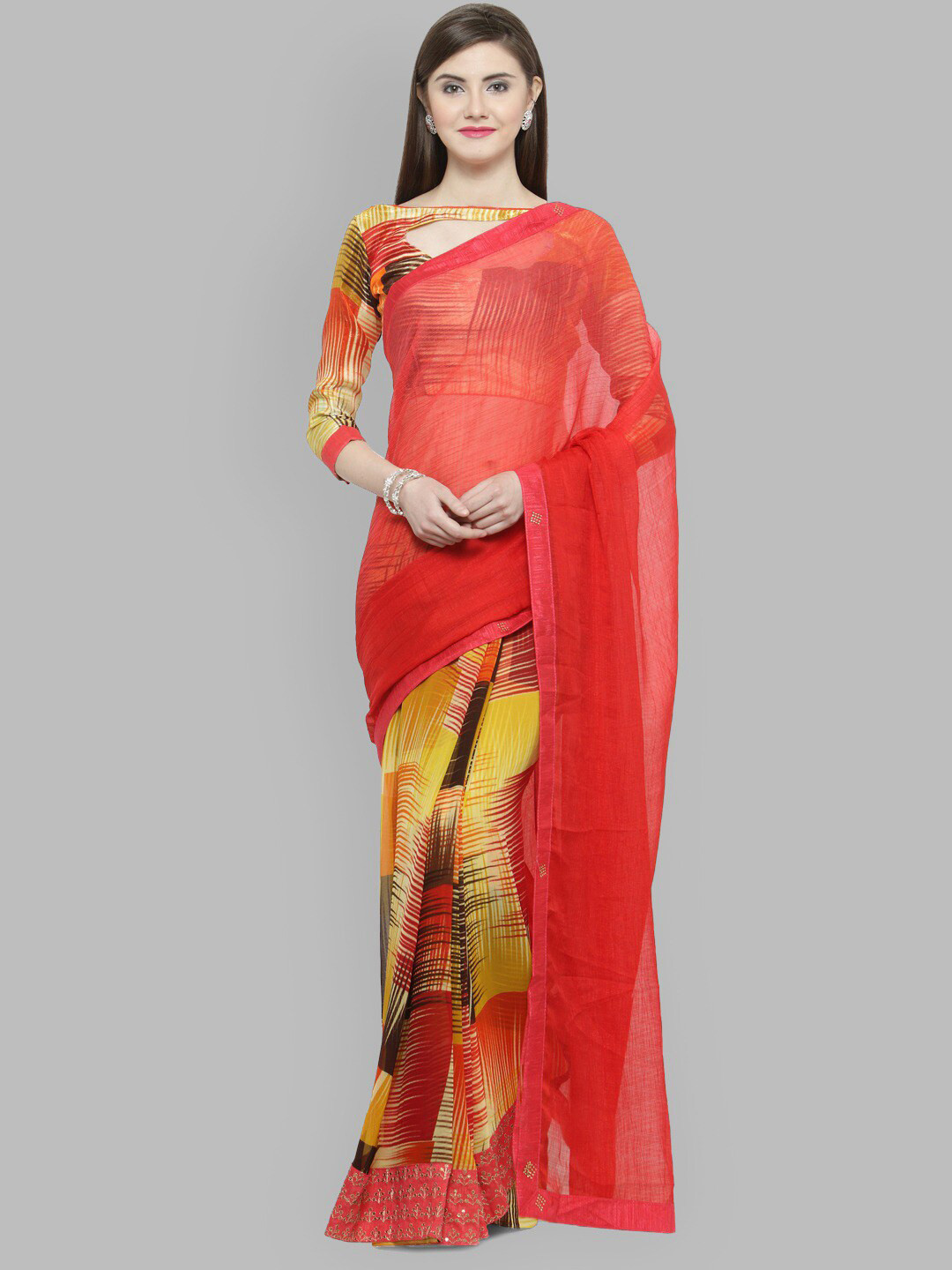 

KALINI Abstract Printed Half And Half Saree, Red