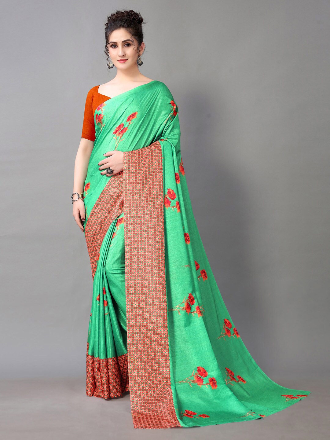 KALINI Floral Printed Saree, Green