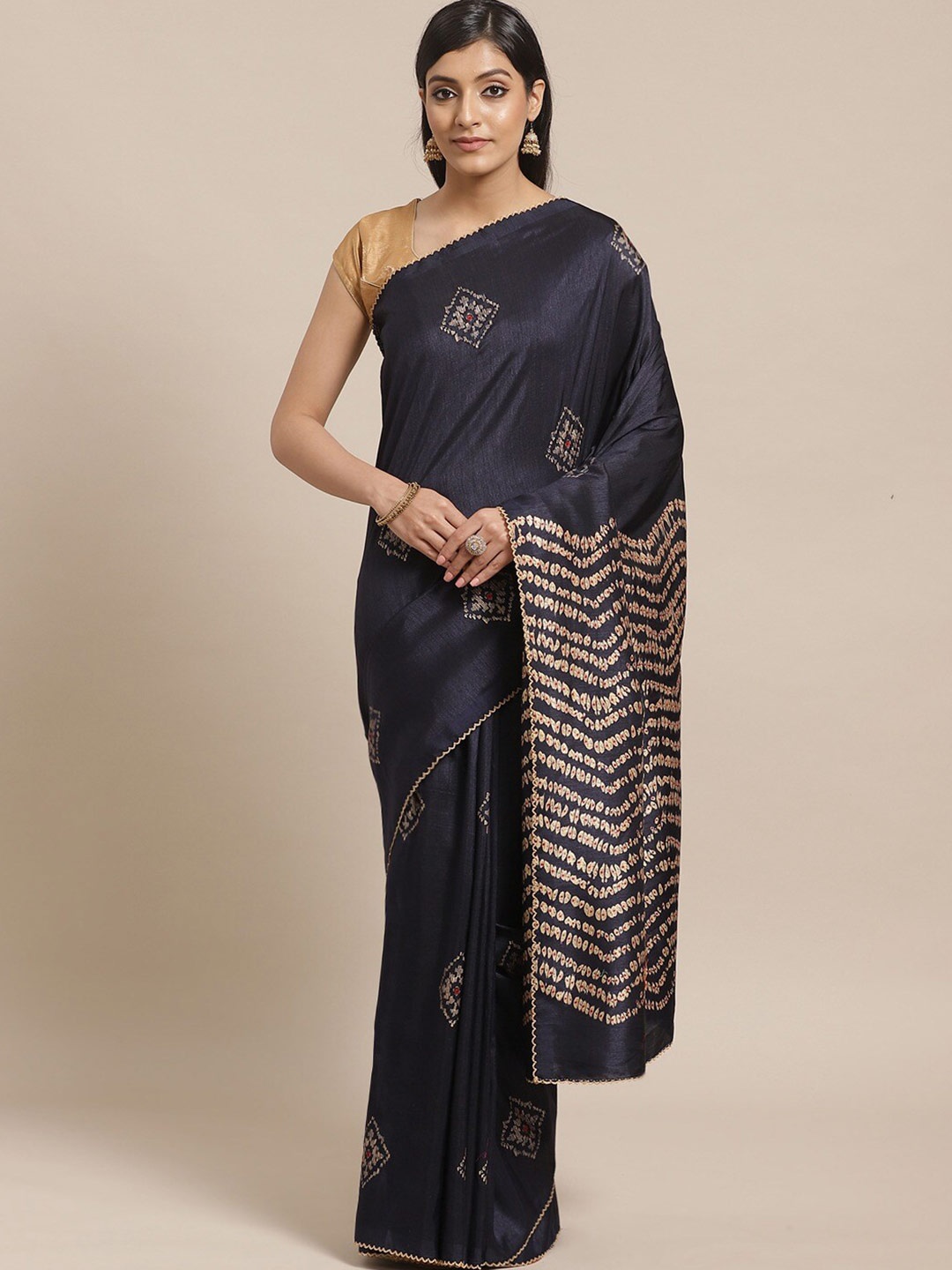 

KALINI Ethnic Motifs Printed Saree, Navy blue
