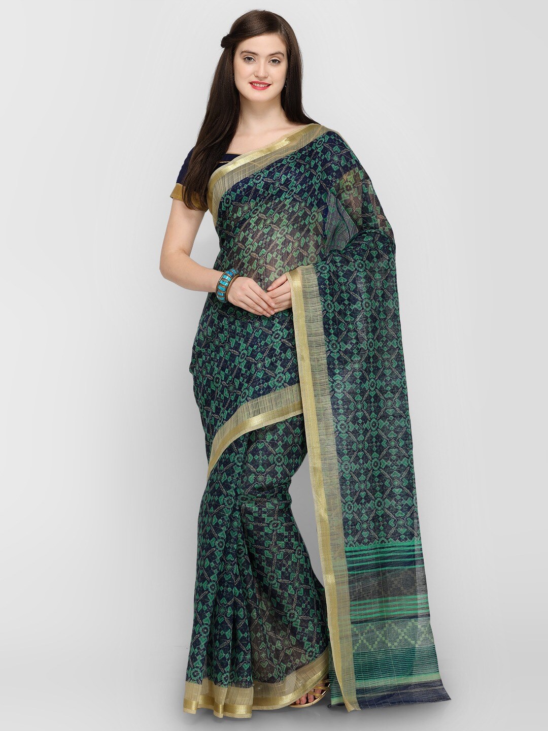 

KALINI Ethnic Motifs Printed Silk Cotton Saree, Green