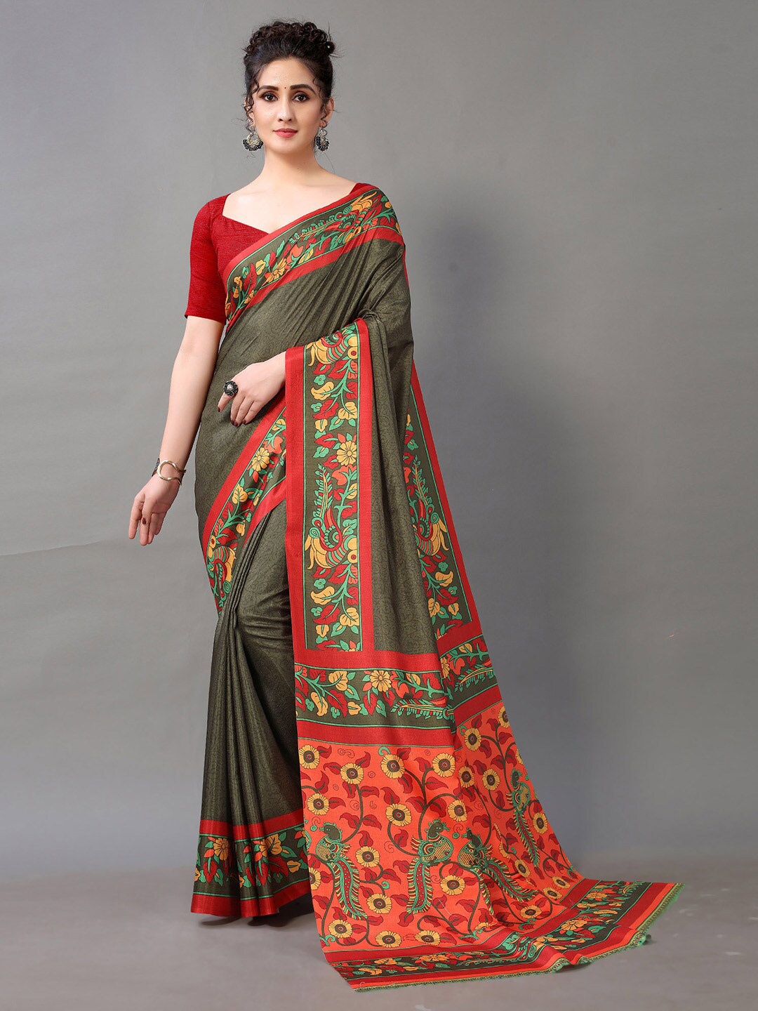

KALINI Floral Printed Georgette Saree, Green