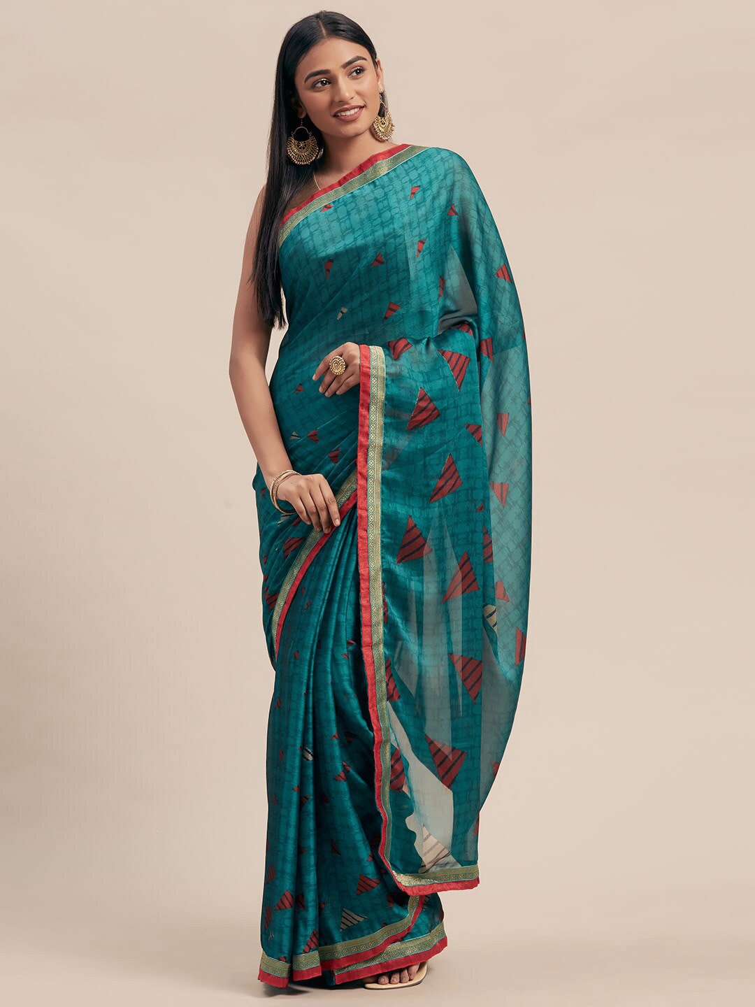 

KALINI Geometric Printed Saree, Green