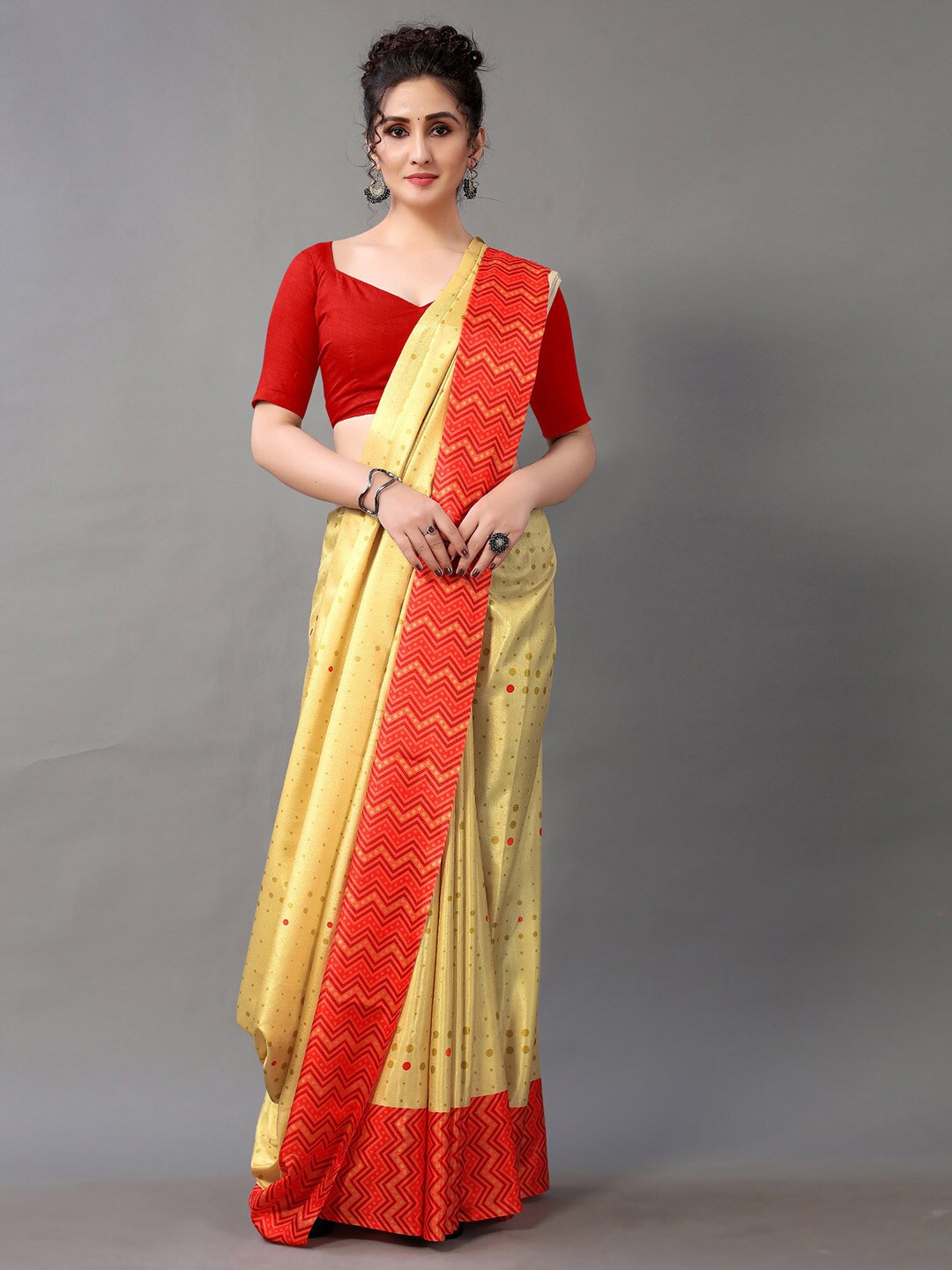 

KALINI Polka Dot Printed Saree, Yellow