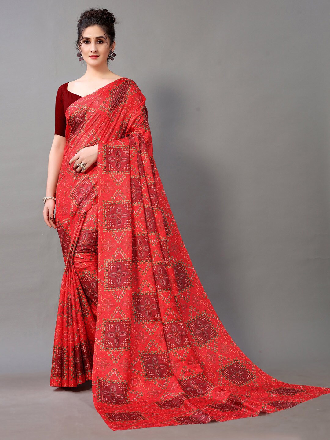 

KALINI Bandhani Printed Saree, Red