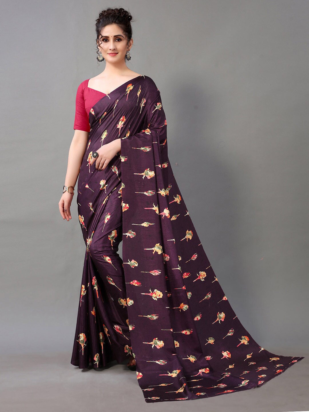 

KALINI Floral Printed Saree, Purple