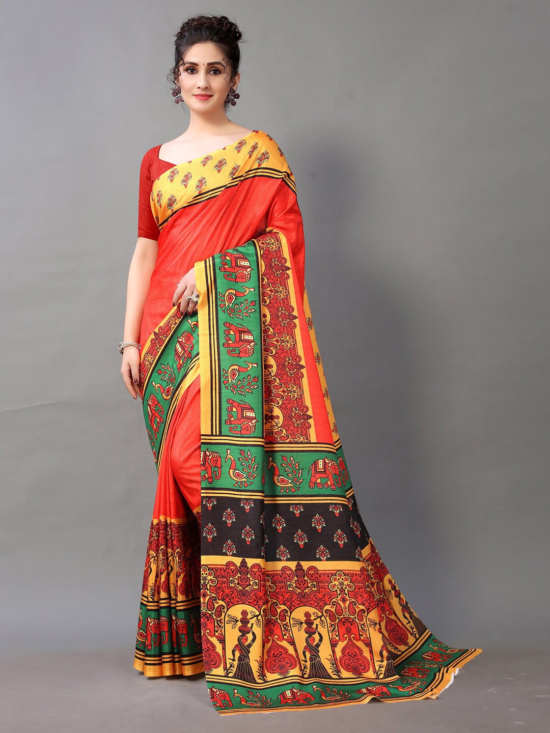 

KALINI Ethnic Motifs Printed Saree, Red