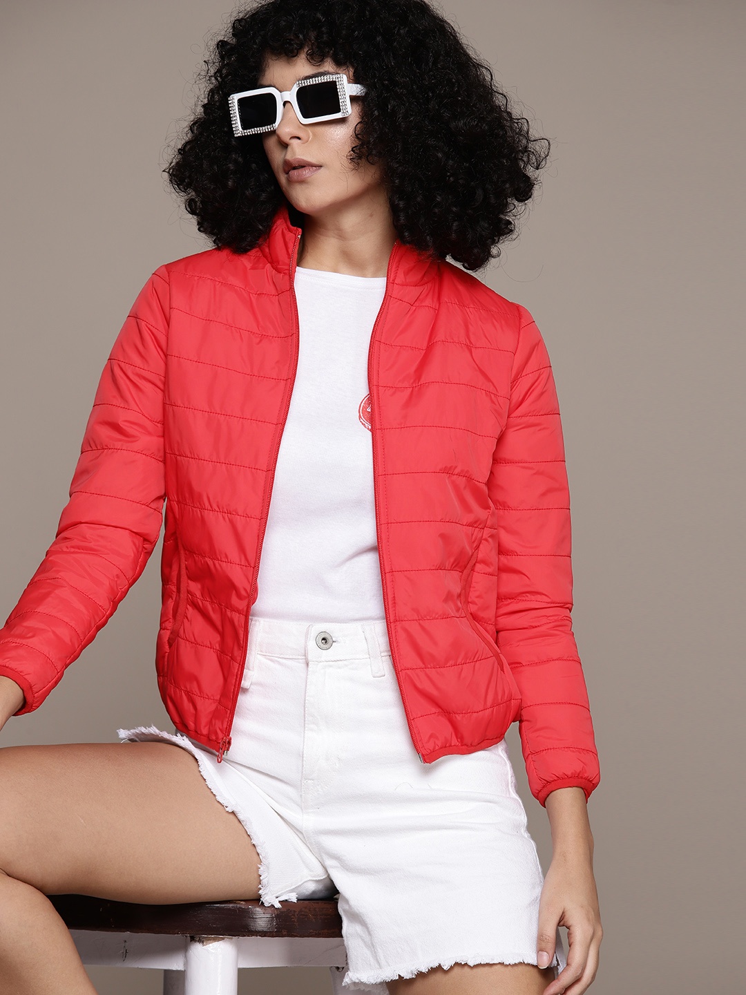 

Roadster Women Solid Lightweight Outdoor Bomber Jacket, Red