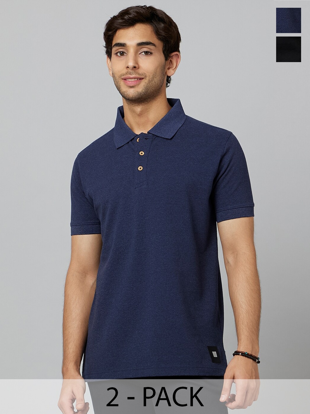 

Smugglerz Pack Of 2 Polo Collar Antimicrobial T-shirt, Navy blue