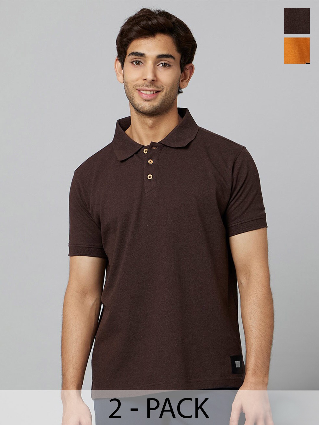 

Smugglerz Pack Of 2 Polo Collar Cotton Antimicrobial T-shirt, Brown