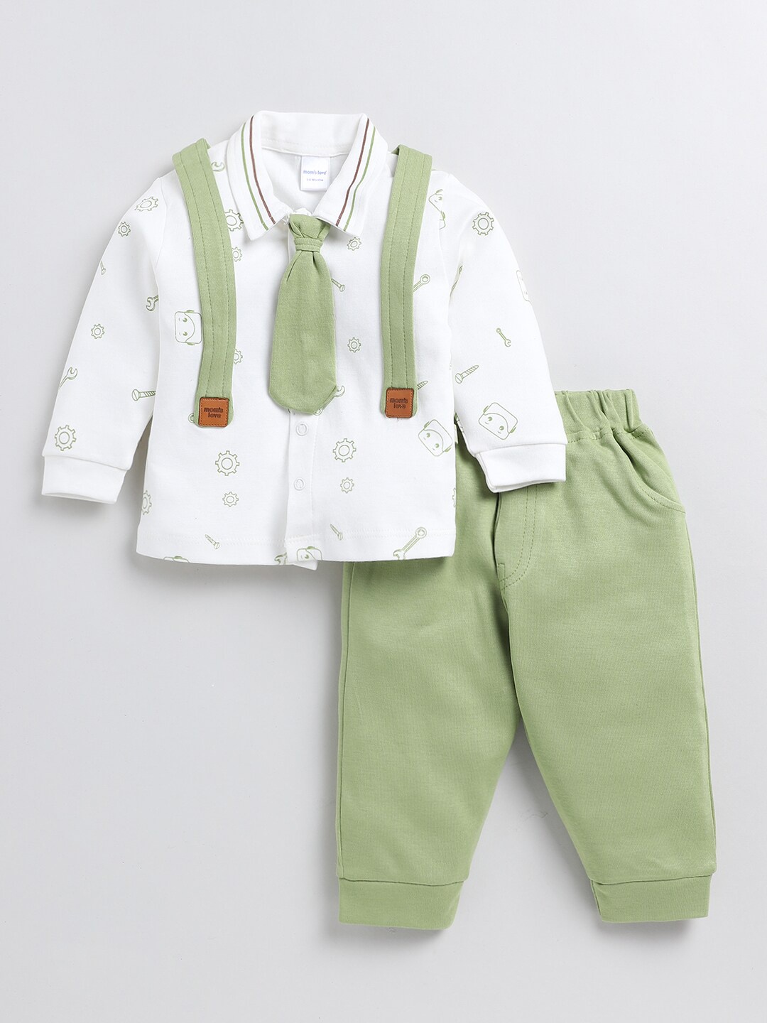 

Moms Love Infant Boys Printed Shirt with Trouser, Olive