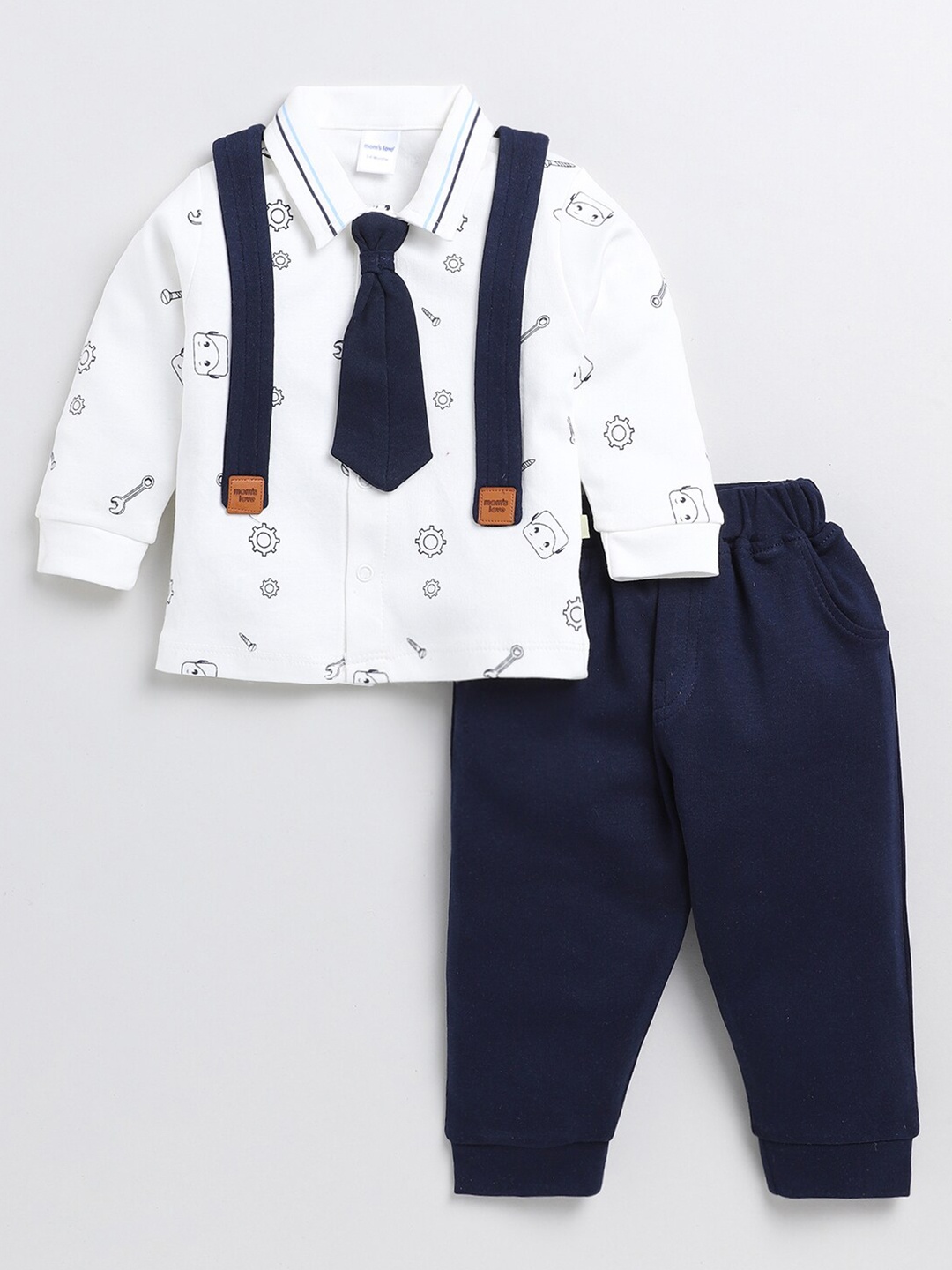 

Moms Love Infant Boys Conversational Printed Shirt & Trousers, Navy blue