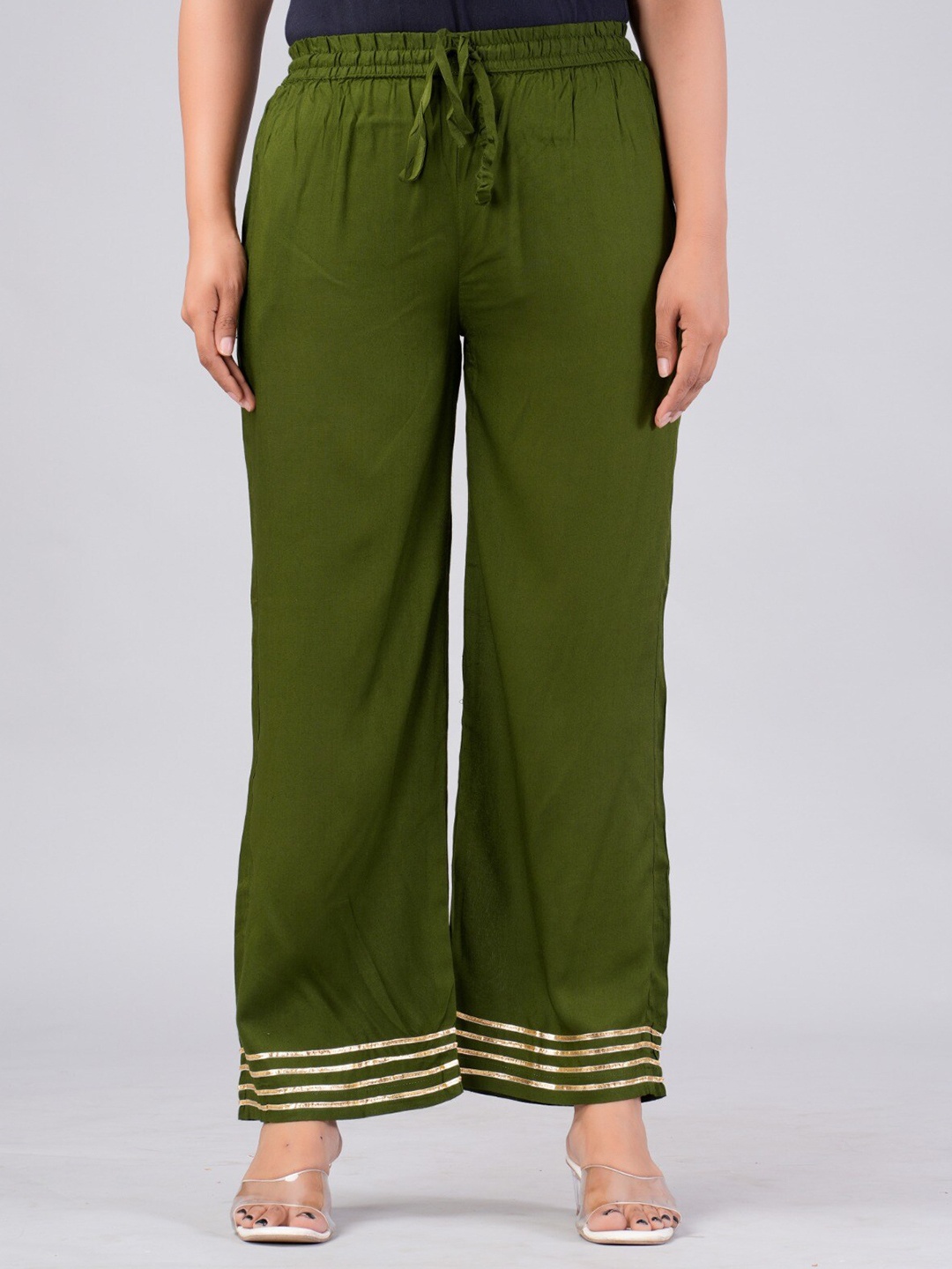 

MAUKA Women Hem Design Straight Palazzos, Green