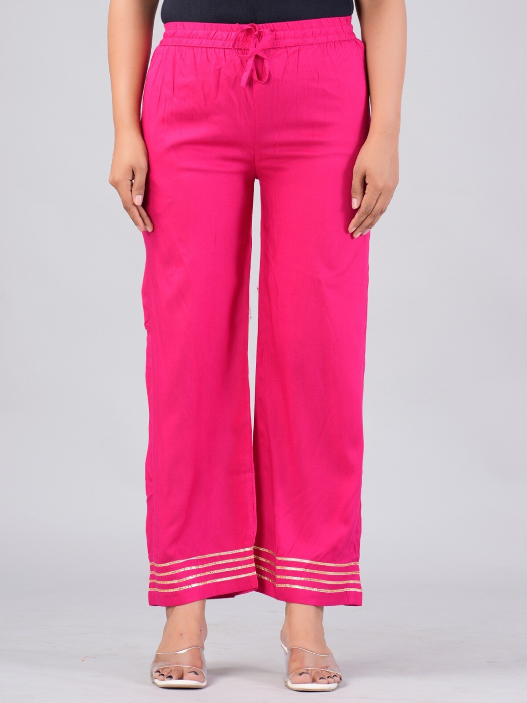 

MAUKA Women Hem Design Straight Palazzos, Pink