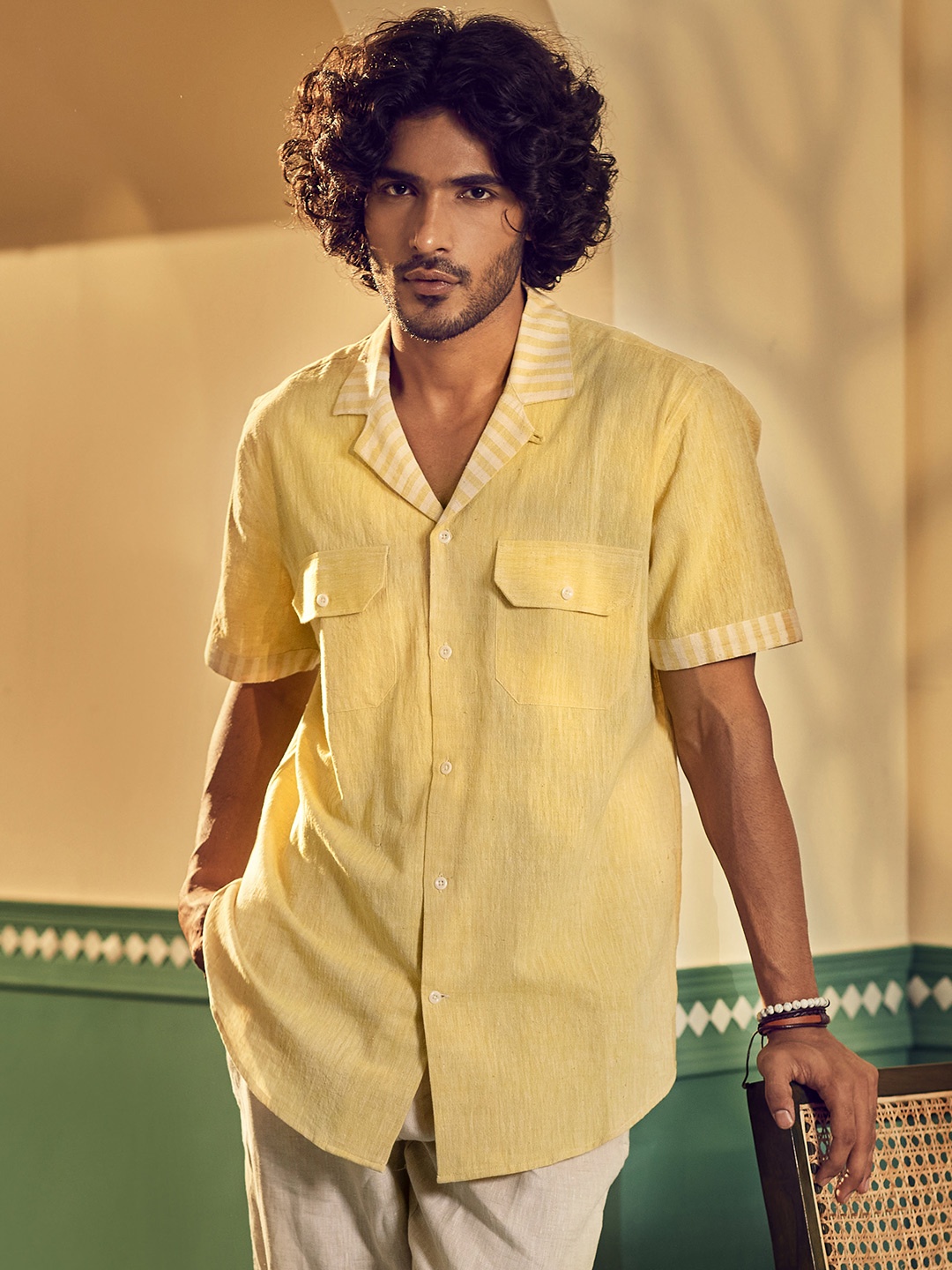 

Earthpiece Relaxed Fit Organic Cotton Casual Shirt, Yellow