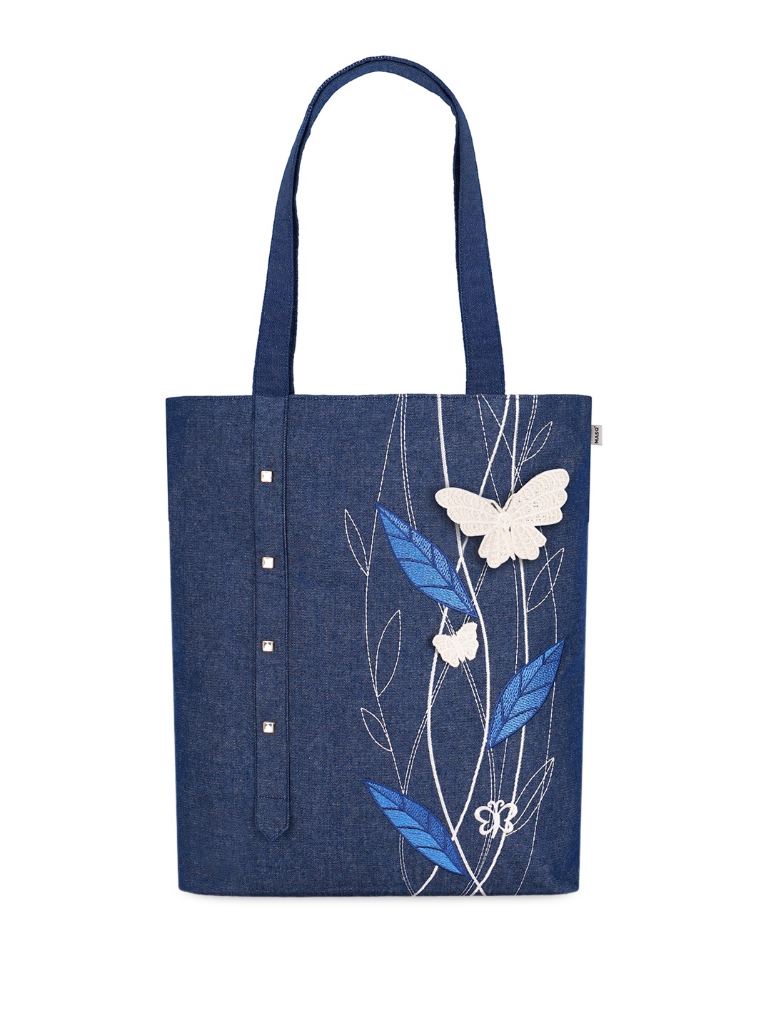 

MASQ Embellished Structured Tote Bag with Applique, Blue