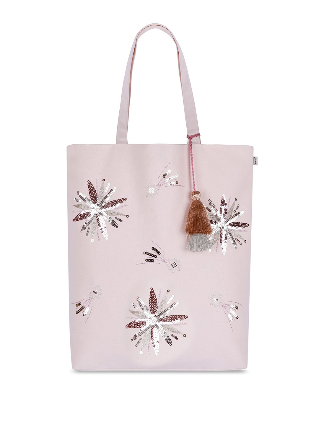 

MASQ Embellished Shopper Tasselled Detail Tote Bag, Pink