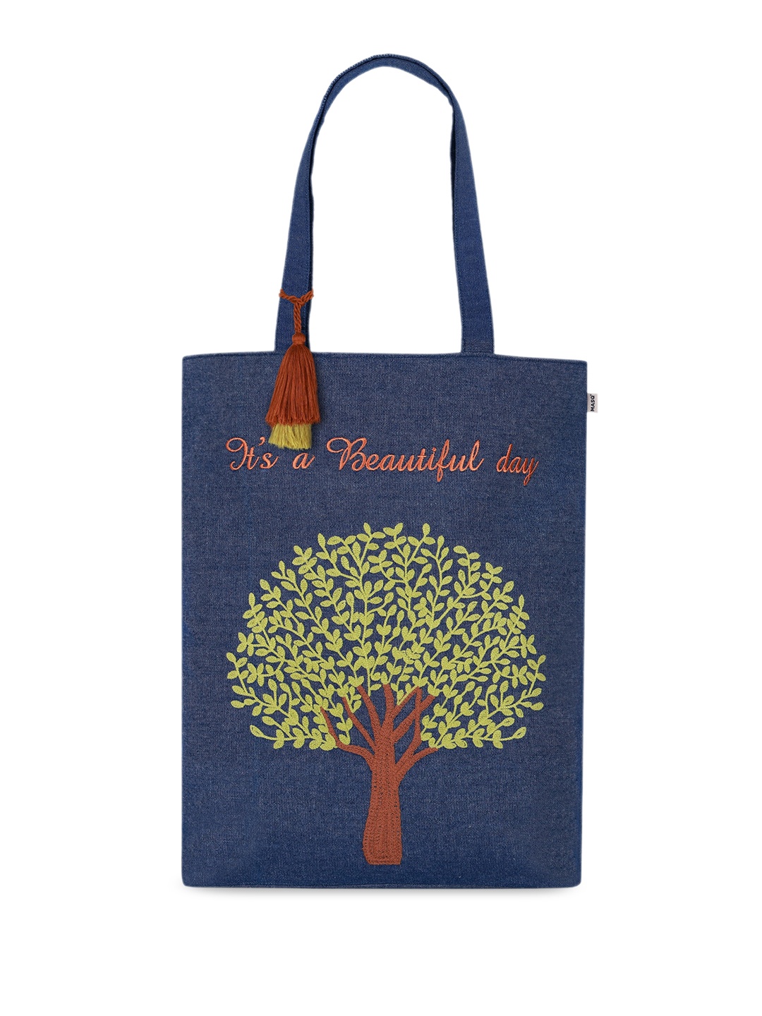 

MASQ Graphic Printed Shopper Tasselled Detail Tote Bag, Blue