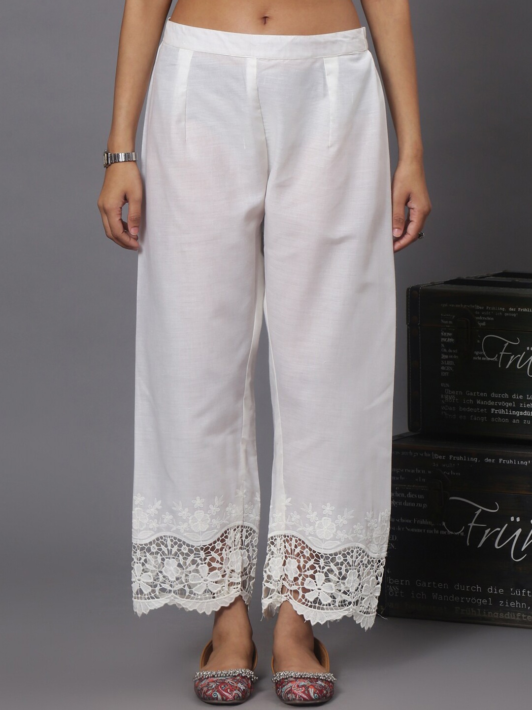 

Spring Soul Women Self Design Cotton Palazzos, White